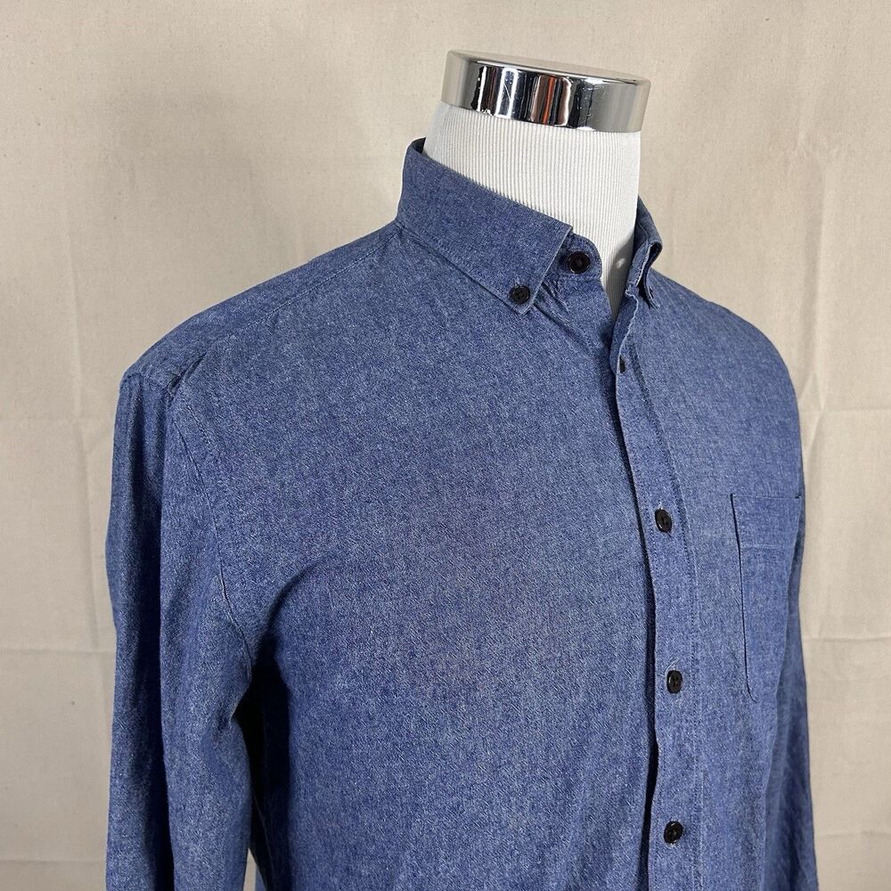 Frank & Oak Medium Odessa Chambray Shirt Blue Casual Button Down Cotton